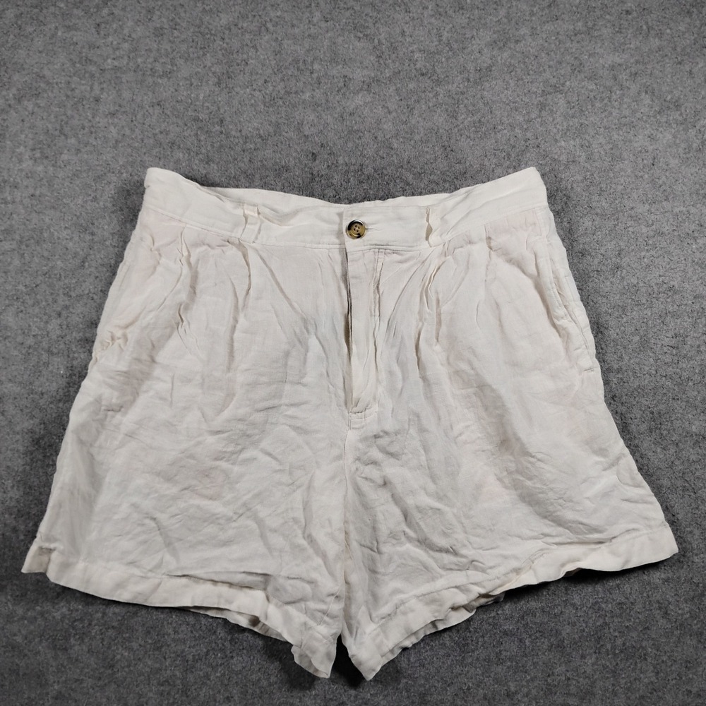 Aime Leon Dore Mens Pleated 100% Linen Shorts Cream Off-White Size Medium